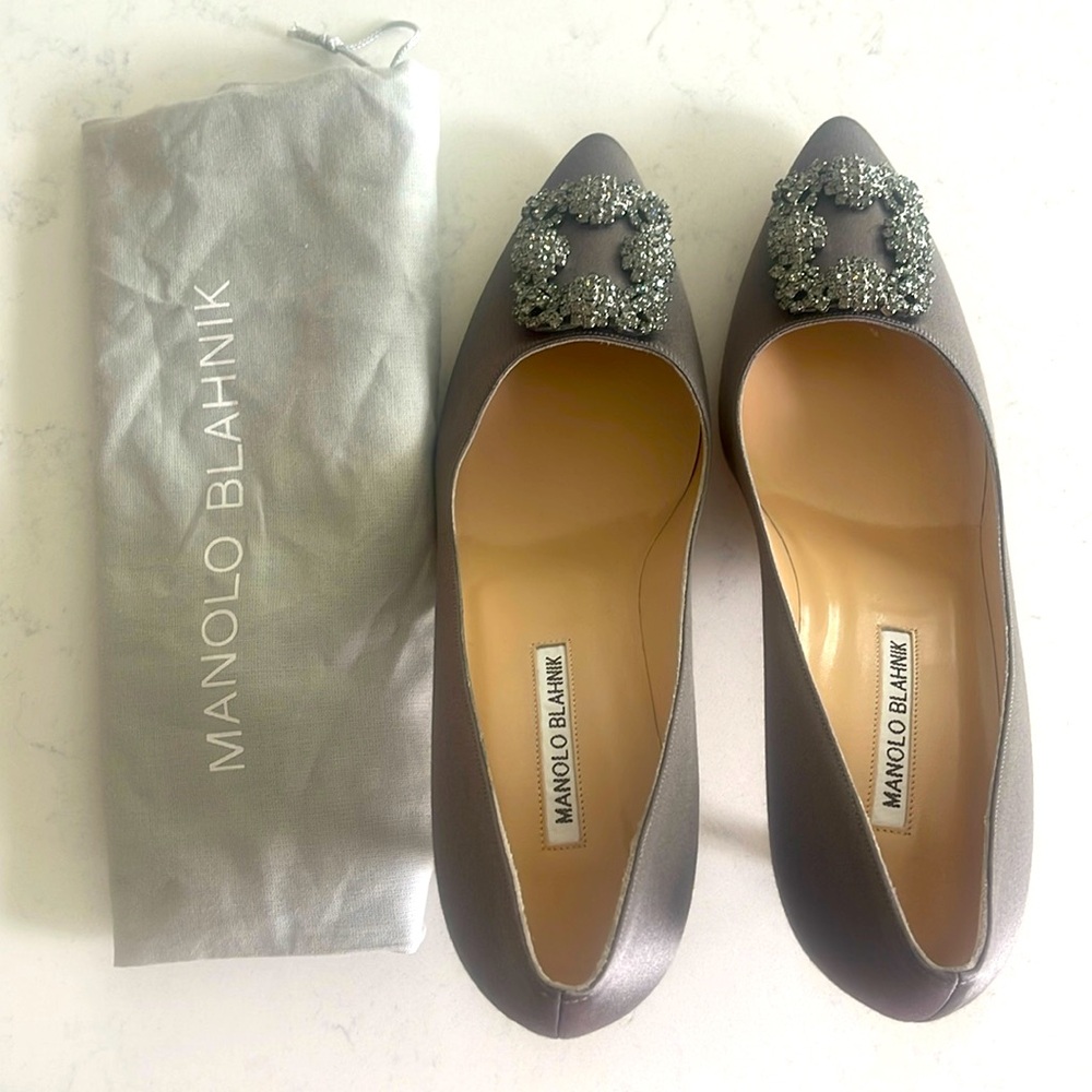 Manolo Blahnik “Hangisi” 50mm Heel in Grey Satin Size 40